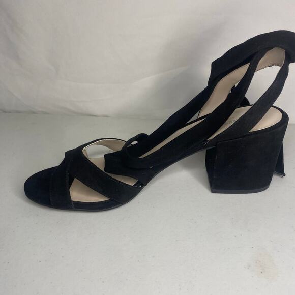 NEW Kenneth Cole Victoria Dressy Open Toe Strappy Black Suede Heel Sandals 10 - Picture 2 of 16